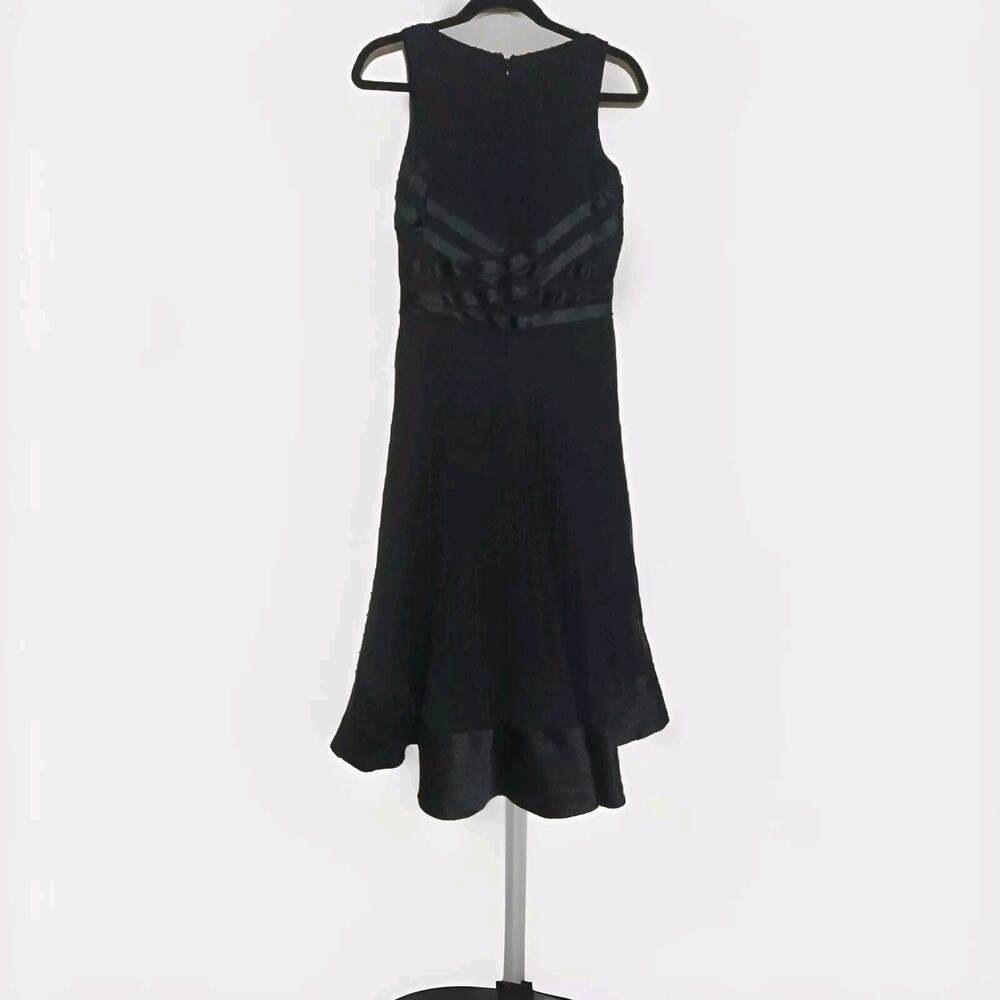 Kay Unger New York Black Chiffon Pleated Fit & Flare Cocktail Dress Size 4